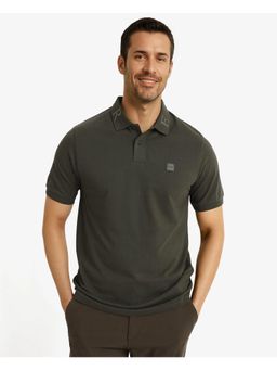 Rare Rabbit - Clif Dark Olive Plain Regular Fit Polo T-Shirt