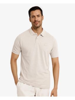 Rare Rabbit - Clif Dusky Beige Plain Regular Fit Polo T-Shirt