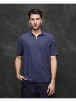 Rare Rabbit - Clion 1 Dark Blue Jacquard Regular Fit Polo T-Shirt