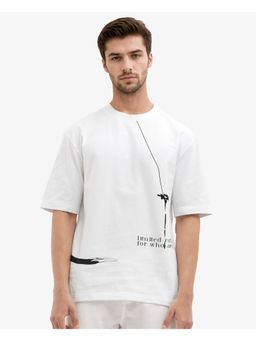 Rare Rabbit - Cody White Graphic Print Oversized Fit T-Shirt