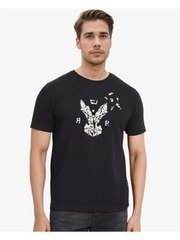 Rare Rabbit - Conno Black Graphic Print Oversized Fit T-Shirt
