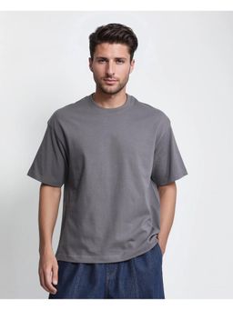 Rare Rabbit - Craft Dark Grey Embroidered Oversized Fit T-Shirt