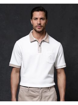 Rare Rabbit - Danil 1 Off White Embroidered Regular Fit Polo T-Shirt