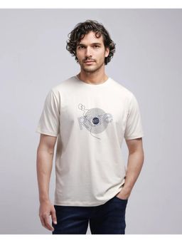 Rare Rabbit - Dart Beige Graphic Print Regular Fit T-Shirt