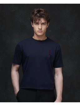 Rare Rabbit - Deck Navy Blue Flock Print Regular Fit T-Shirt