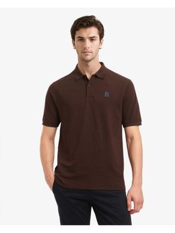 Rare Rabbit - Dive Dark Brown Solid Regular Fit Polo T-Shirt
