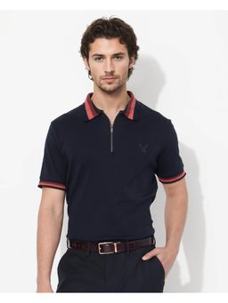 Rare Rabbit - Drax Navy Plain Regular Fit Polo T-Shirt