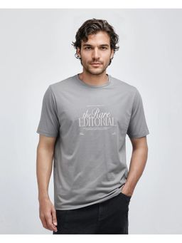 Rare Rabbit - Edit Dusky Grey Typhography Print Regular Fit T-Shirt