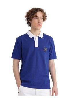 Rare Rabbit - Eldon Blue Plain Regular Fit Polo T-Shirt