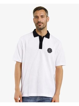 Rare Rabbit - Eldon White Plain Regular Fit Polo T-Shirt