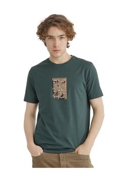 Rare Rabbit - Elih Dusky Green Graphic Print Regular Fit T-Shirt