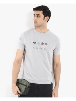 Rare Rabbit - Elro Light Grey Embroidered Regular Fit T-Shirt