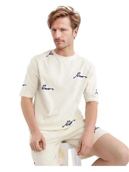 Rare Rabbit - Erken Off White Graphic Print Oversized Fit T-Shirt