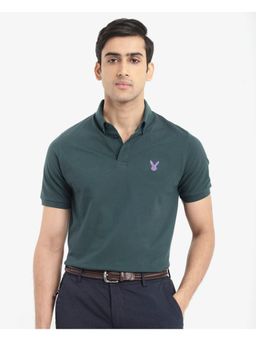 Rare Rabbit - Face Dark Green Embroidered Regular Fit Polo T-Shirt