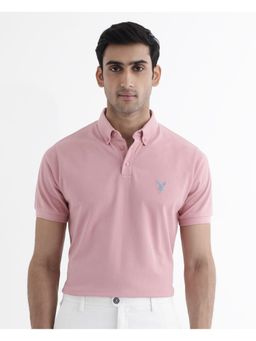 Rare Rabbit - Face Light Pink Embroidered Regular Fit Polo T-Shirt
