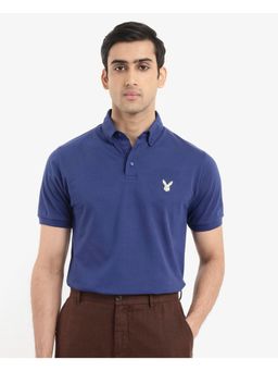 Rare Rabbit - Face Blue Embroidered Regular Fit Polo T-Shirt