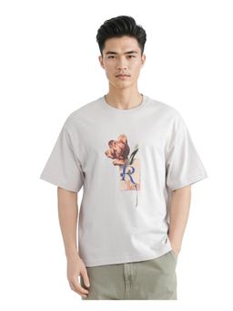 Rare Rabbit - Faun Light Grey Graphic Print Oversized Fit T-Shirt