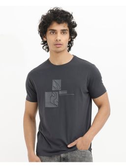 Rare Rabbit - Feine-1 Dark Grey Graphic Print Regular Fit T-Shirt