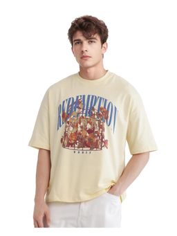 Rare Rabbit - Fler Pastel Yellow Hd Print Oversized Fit T-Shirt