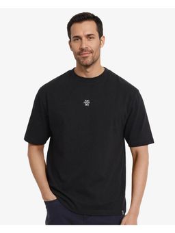 Rare Rabbit - Fluers Black Graphic Print Oversized Fit T-Shirt