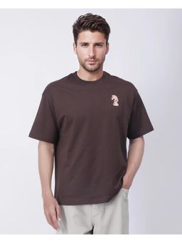 Rare Rabbit - Flues Brown Graphic Print Oversized Fit T-Shirt