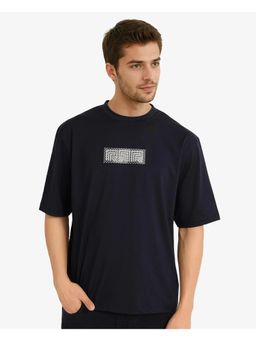 Rare Rabbit - Fobo Navy Blue Monogram Print Regular Fit T-Shirt