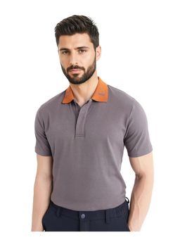 Rare Rabbit - Frow Grey Plain Regular Fit Polo T-Shirt