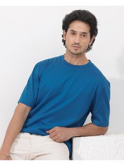 Rare Rabbit - Gallos Blue Plain Oversized Fit T-Shirt