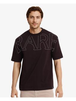 Rare Rabbit - Galloway Dark Brown Typhography Print Oversized Fit T-Shirt