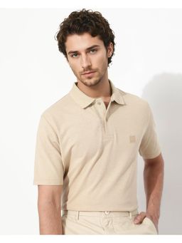 Rare Rabbit - Gamor Beige Plain Regular Fit Polo T-Shirt