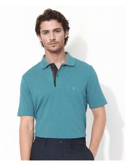 Rare Rabbit - Gamor Teal Plain Regular Fit Polo T-Shirt