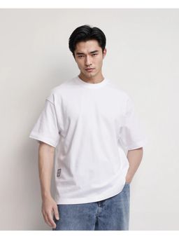 Rare Rabbit - Geon White Graphic Print Oversized Fit T-Shirt