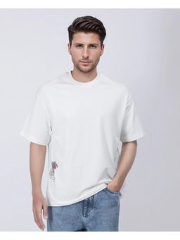 Rare Rabbit - Halen Off White Graphic Print Oversized Fit T-Shirt