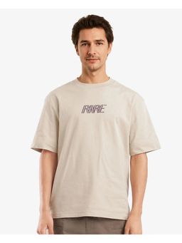 Rare Rabbit - Harve Beige Graphic Print Boxy Fit T-Shirt