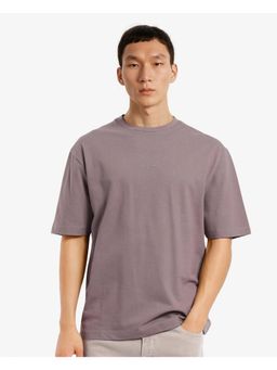 Rare Rabbit - Heros-1 Dusky Purple Plain Oversized Fit T-Shirt