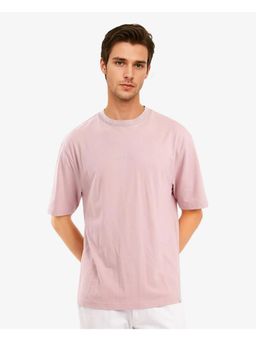Rare Rabbit - Heros-1 Light Pink Plain Oversized Fit T-Shirt