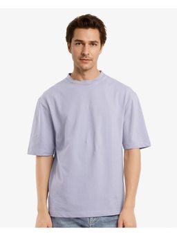 Rare Rabbit - Heros-1 Light Blue Plain Oversized Fit T-Shirt