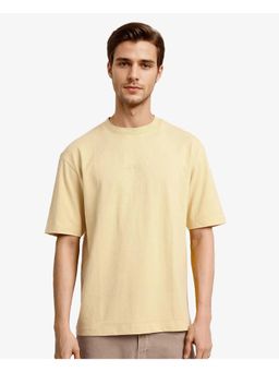 Rare Rabbit - Heros-1 Light Yellow Plain Oversized Fit T-Shirt