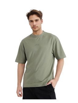 Rare Rabbit - Heros-2 Dusky Green Plain Oversized Fit T-Shirt