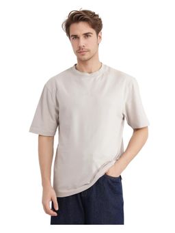 Rare Rabbit - Heros-2 Beige Plain Oversized Fit T-Shirt
