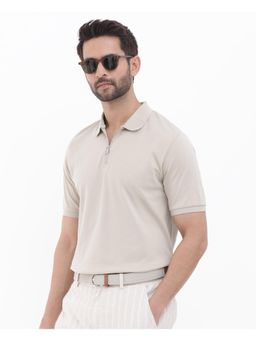 Rare Rabbit - Holit Dusky Beige Plain Regular Fit Polo T-Shirt