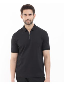 Rare Rabbit - Holit 1 Black Plain Regular Fit Polo T-Shirt