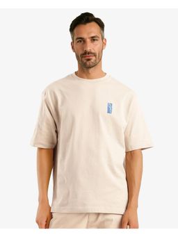 Rare Rabbit - Hord Beige Graphic Print Oversized Fit T-Shirt