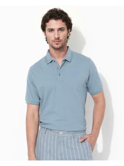 Rare Rabbit - Hux Dusky Teal Plain Regular Fit Polo T-Shirt