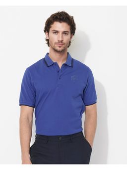 Rare Rabbit - Hux Blue Plain Regular Fit Polo T-Shirt