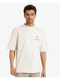 Rare Rabbit - Hyde Off White Embroidered Oversized Fit T-Shirt