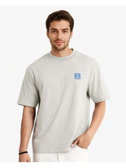 Rare Rabbit - Ight Melange Grey Graphic Print Oversized Fit T-Shirt