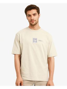 Rare Rabbit - Iylo Beige Graphic Print Oversized Fit T-Shirt