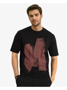 Rare Rabbit - Jade Black Graphic Print Oversized Fit T-Shirt