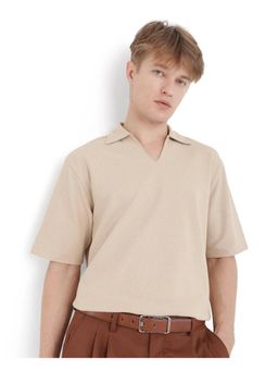 Rare Rabbit - Jawal Beige Plain Oversized Fit Polo T-Shirt